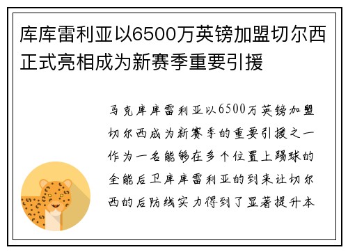 库库雷利亚以6500万英镑加盟切尔西正式亮相成为新赛季重要引援 库库雷利亚以6500万英镑加盟切尔西正式亮相成为新赛季重要引援